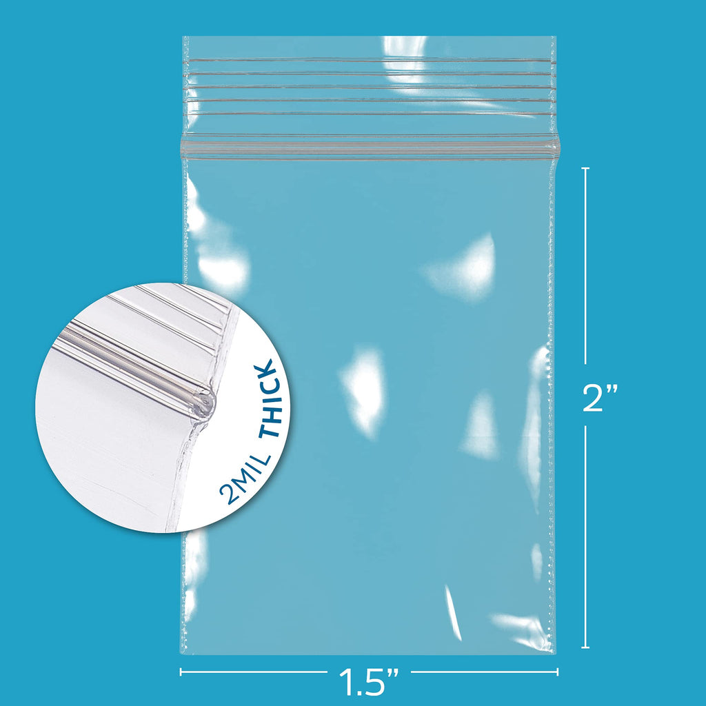 30,000 Case - 1.5" x 2" Small Zip Bags, Clear Plastic Reclosable Jewelry Bags, 2.5 Mil Thick, with Resealable Zip Top Lock for Jewelry, Pills, Meds, Powders, Beads, Seeds, etc. - GPI