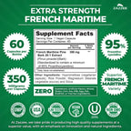 Zazzee Extra Strength French Maritime Pine Bark Extract 20:1, 350 mg Per Capsule, 95% Proanthocyanidins, 60 Vegan Capsules, 2 Month Supply, Certified Kosher, Antioxidant Support, Non-GMO, Made in USA