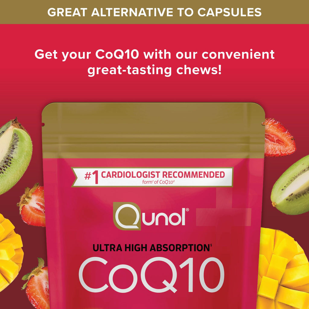 Qunol CoQ10 200mg Soft Chews, Extra Strength & Ultra High Absorption Coenzyme Q10 Supplement, #1 Cardiologist Recommended Supplement for Heart Health, 90 Count