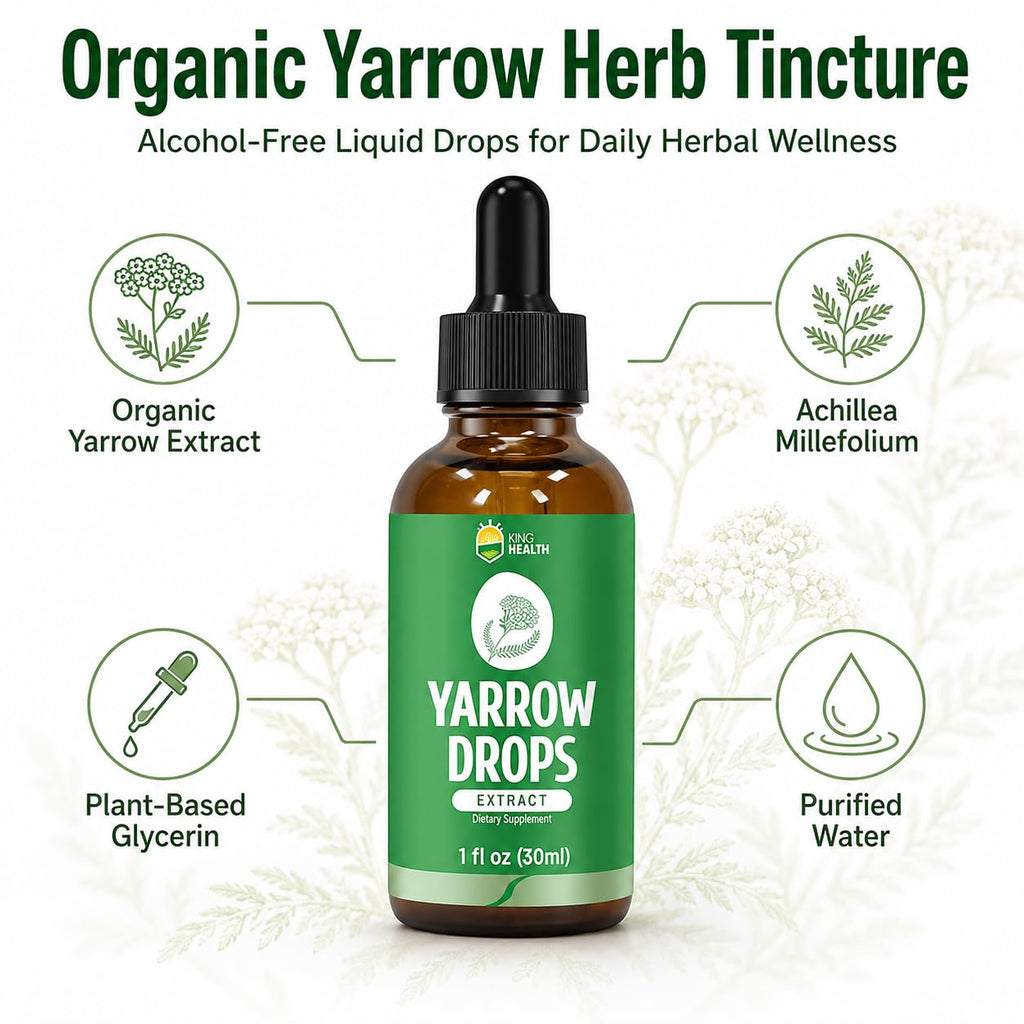 Yarrow Herb Tincture, Organic Yarrow Extract Liquid Drops, Alcohol-Free Achillea Millefolium Herbal Supplement for Women, GMP Certified, Vegan, Non-GMO, Gluten-Free, 1 Fl Oz