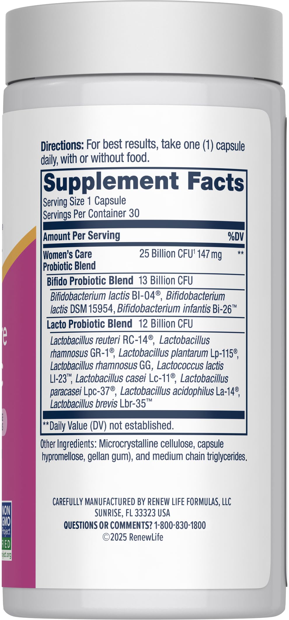 Renew Life Women's Probiotic | 25 Billion CFU | 30 Vegetarian Capsules | Supports Urinary, Digestive, and Immune Health | Dairy, Soy and Gluten-Free Supplement