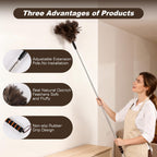 Extendable Ostrich Feather Duster 26-55 Inch, Natural Cleaning Duster with Sponge Grip and Stainless Steel Extension Pole Reusable for High Ceilings, Fans, Blinds, Furniture, Interior & Roof Dusting.