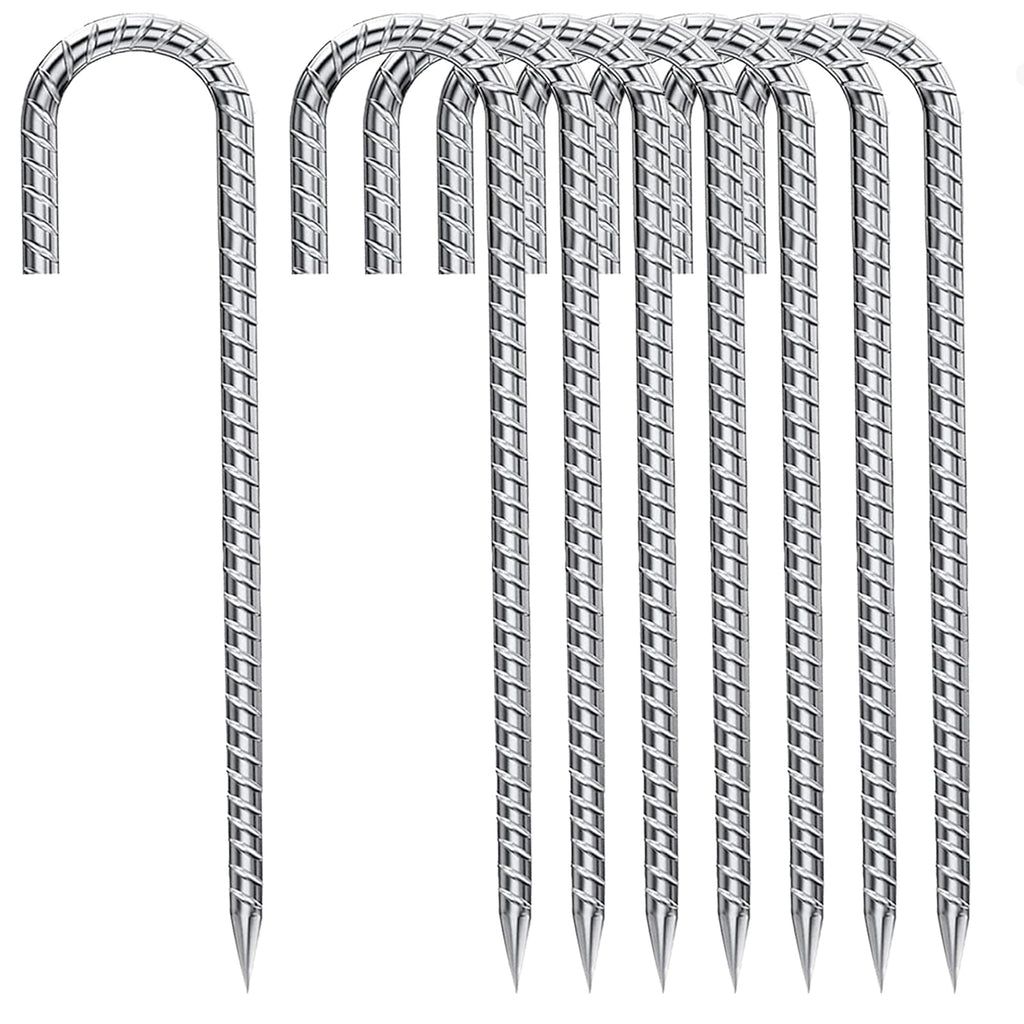 J-Hook-Rebar-Stakes-12 Inch, Ground Stakes Heavy Duty Rebar Stakes for Camping 8pcs Rebar Stakes Rust Proof Coated Metal for Flower Gardens Dog Fence Camping Tents Chicken Coop