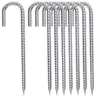 J-Hook-Rebar-Stakes-12 Inch, Ground Stakes Heavy Duty Rebar Stakes for Camping 8pcs Rebar Stakes Rust Proof Coated Metal for Flower Gardens Dog Fence Camping Tents Chicken Coop