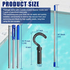 Hook for Robotic Pool Cleaner with Adjustable Aluminum Pool Pole, Accessories Hooks with 5.2 Feet Pole for All Pool Vacuum Robot Including Cordless,2PCS Hooks and 1 Pool Pole