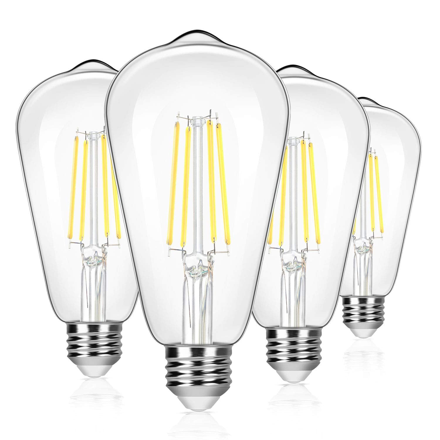 4-Pack Vintage 8W ST64 LED Edison Light Bulbs 100W Equivalent, 1400Lumens, 5000K Daylight White, E26 Base LED Filament Bulbs, CRI 90+, Non-Dimmable Antique Glass Style Great for Home, Bedroom, Office
