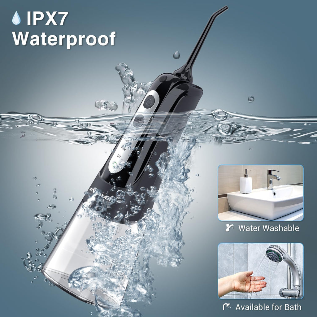 Cordless Water Dental Flosser Teeth Cleaner, INSMART Professional 300ML Tank DIY Mode Rechargeable Dental Oral Irrigator for Home and Travel, IPX7 Waterproof 6 Modes Irrigate Oral Care (Black)