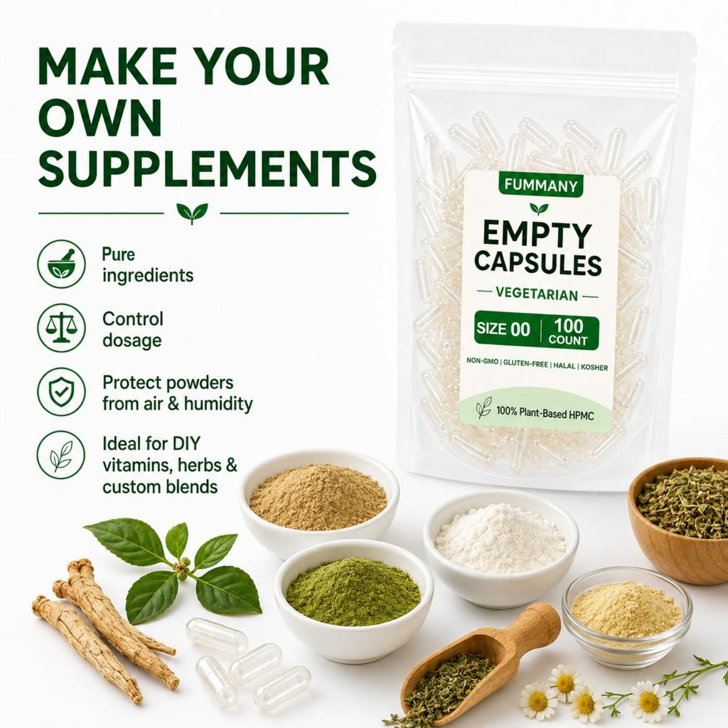 FUMMANY Size 00 Vegan Empty Pill Capsules -1000 Count Clear Veggie Vegetarian Capsule Filling Vitamin Powders for DIY Supplements