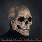 RRANYF Creepy Halloween Full Head Skull Mask with Movable Jaw, Adult Entire Head Realistic Latex Helmet, Scary Skeleton Headgear (Yellow Human Skull Costume Mask)