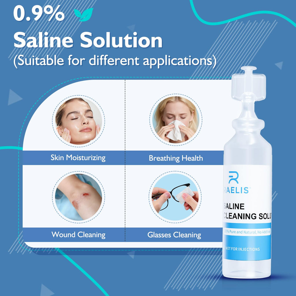 RAELIS Saline Solution, 150ml /5.28 FL OZ Normal Solution for Multiple Household Uses, 5ml Each, 30 per Box