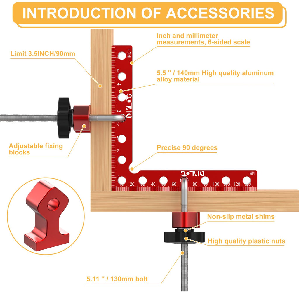 DIYLOG Corner Clamp for Woodworking, 90 Degree Corner Clamp, 4 Pack 5.5"x 5.5" Aluminum Alloy Right Angle Woodworking Tools, Positioning Squares for Picture Frame, Box, Cabinets, Drawers