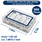 Vifmy Metric & SAE Rivet Nut Assortment Kit(300 Pcs), M3 M4 M5 M6 M8 M10 M12#8-32#10-24 1/4"-20 5/16"-18 3/8"-16 304 Stainless Steel Rivnut Set UNC Flat Head Nutsert