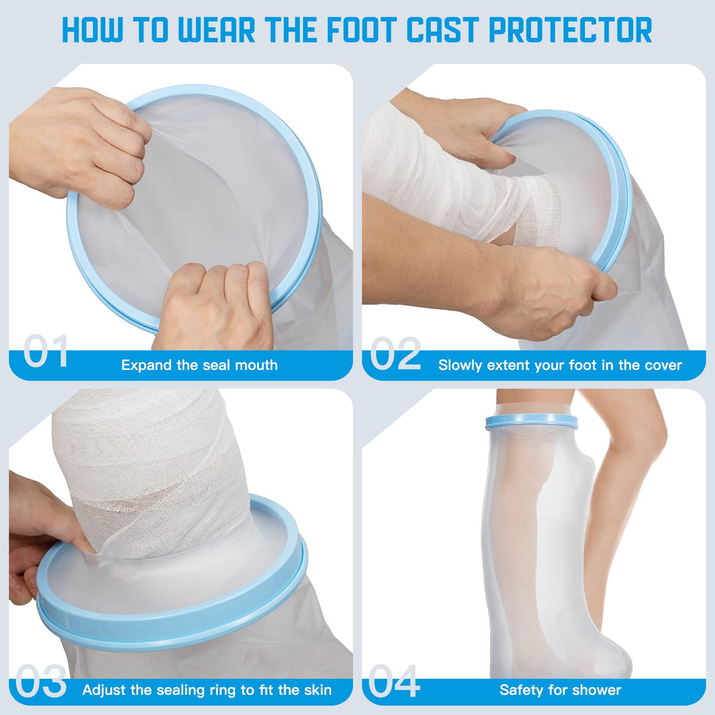 TANGKA Waterproof Leg Cast Cover for Shower with New Upgraded Non-Slip Padding Bottom,Reusable Sealed Watertight Foot Protector to Keep Wound Covers & Bandages Dry, Perfect Fit for Leg Foot Ankle