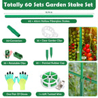 Cludoo 208PCS Garden Stakes Set with 60 Sets Fiberglass Plant Stakes Sticks Supports and Accessories, DIY 4ft 5ft 6ft 7ft Tomato Stakes for Tomato,Vegetables, Pepper, Fences Indoor Outdoor Plants