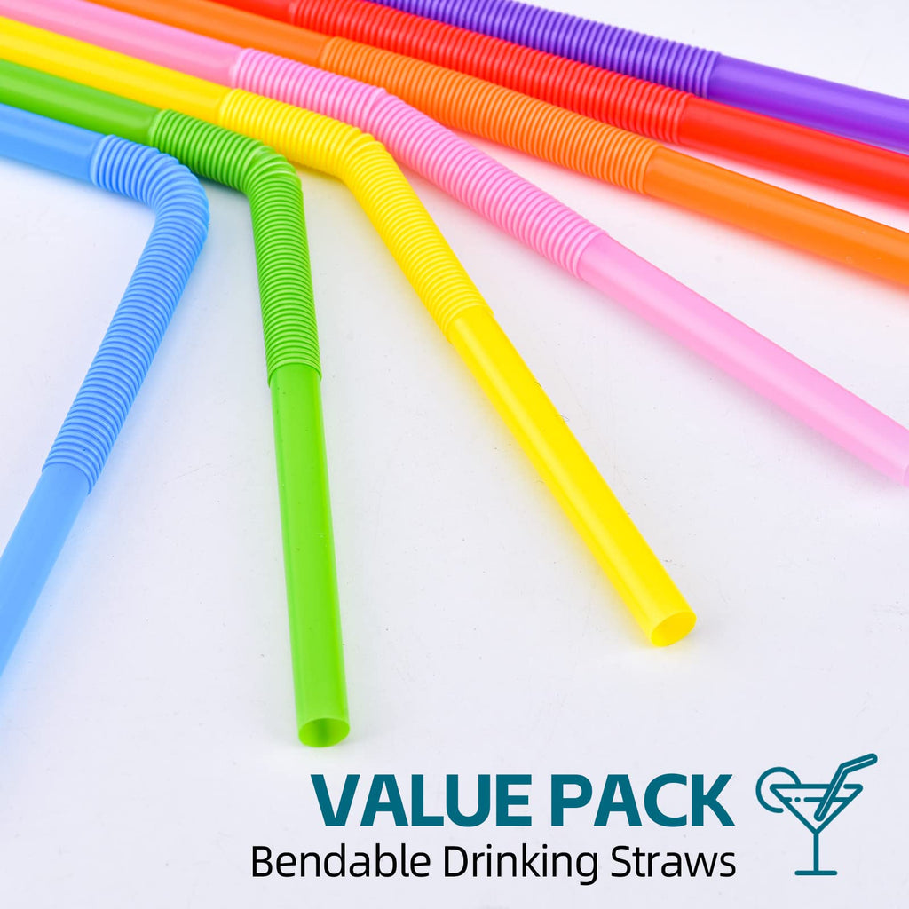 200PCS Flexible Plastic Straws, Colorful Disposable Bendy Party Fancy Straws12.8inch Extra Long Straws Party Decorations