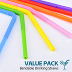 200PCS Flexible Plastic Straws, Colorful Disposable Bendy Party Fancy Straws12.8inch Extra Long Straws Party Decorations