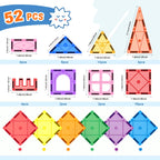 52PCS Magnetic Tiles Toys for 3 Year Old Boys and Girls Magnetic Building Blocks STEM Learning Toys Sensory Montessori Toys for Toddlers Kids