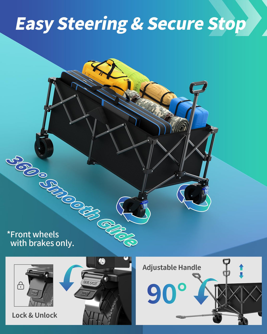 45.5" L Kitsure Collapsible Wagon with Wheels, 440LBS Heavy Duty Cart