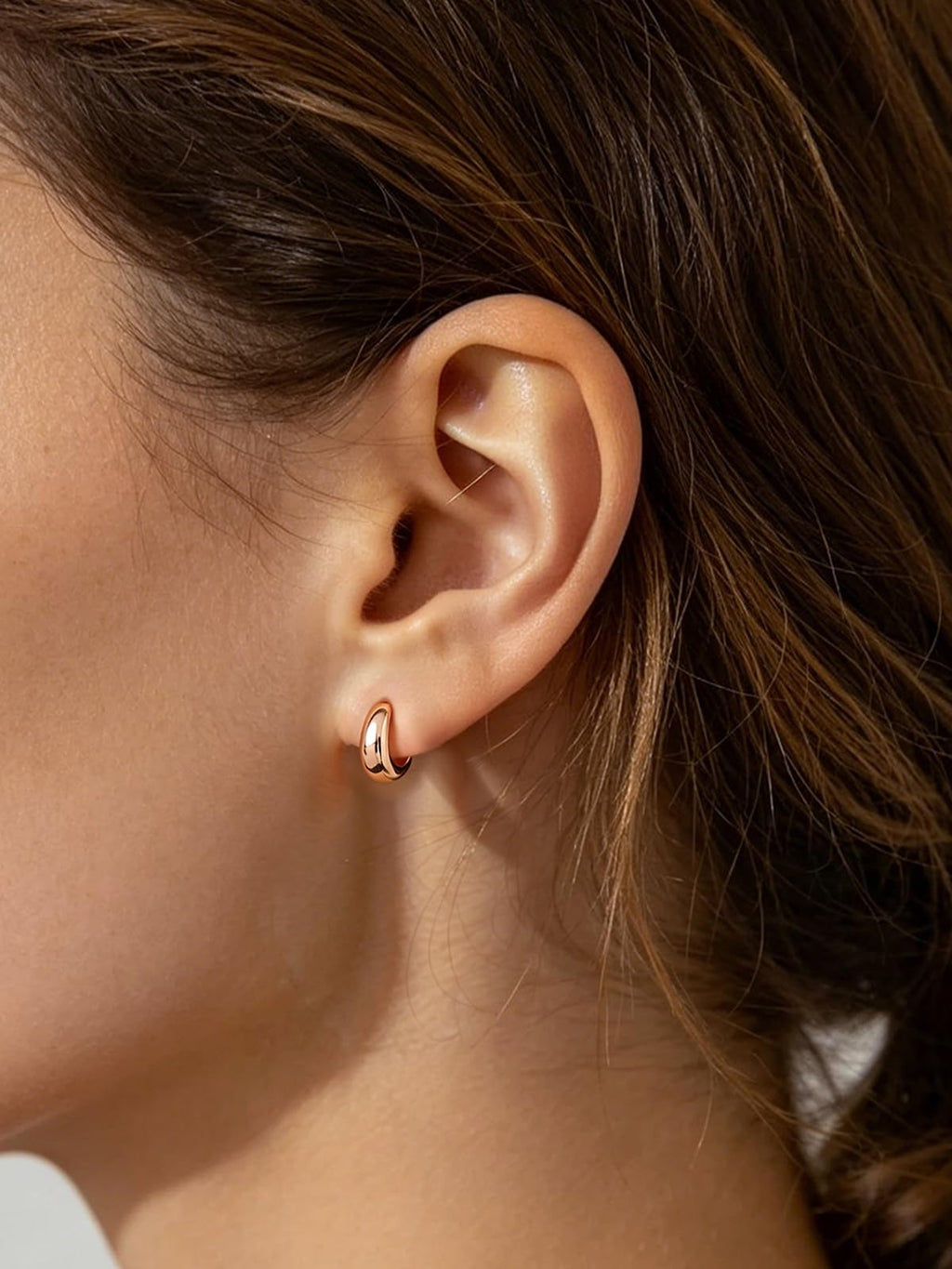 Silvora Rose Gold Huggie Earrings for Women, Small Chunky Hoops with 925 Sterling Silver Post, Lightweight Rose Gold Earrings, 8mm