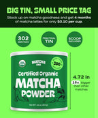 Matcha DNA Organic Matcha Powder - XXL 16oz TIN – Matcha Green Tea - USDA Organic Gluten-Free Vegan, Unsweetened No Additives - Everyday Green Macha Powder Tea for Lattes, Smoothies, Baking & Recipes