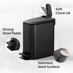 Cesun Small Bathroom Trash Can with Lid, 1.6 Gal, Soft Close, Matte Black