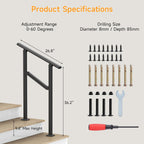 Hand Rails for Outdoor Steps, 2-5 Steps Wrought Iron Handrails for Outdoor Steps, Stair Railing for Porch, Home, Garden, Indoor, Staircase Handrails for Wooden, Cement, Brick, Marble (5 Steps)