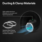 VIVOSUN Dryer Vent Hose, 4 inch Aluminum Foil Ducting, 16FT Long Heavy-Duty Dryer Hose Vent Kit for HVAC Ventilation, Exhaust, Duct Fan Systems, Black Flexible Air Duct w/ 2 Clamps
