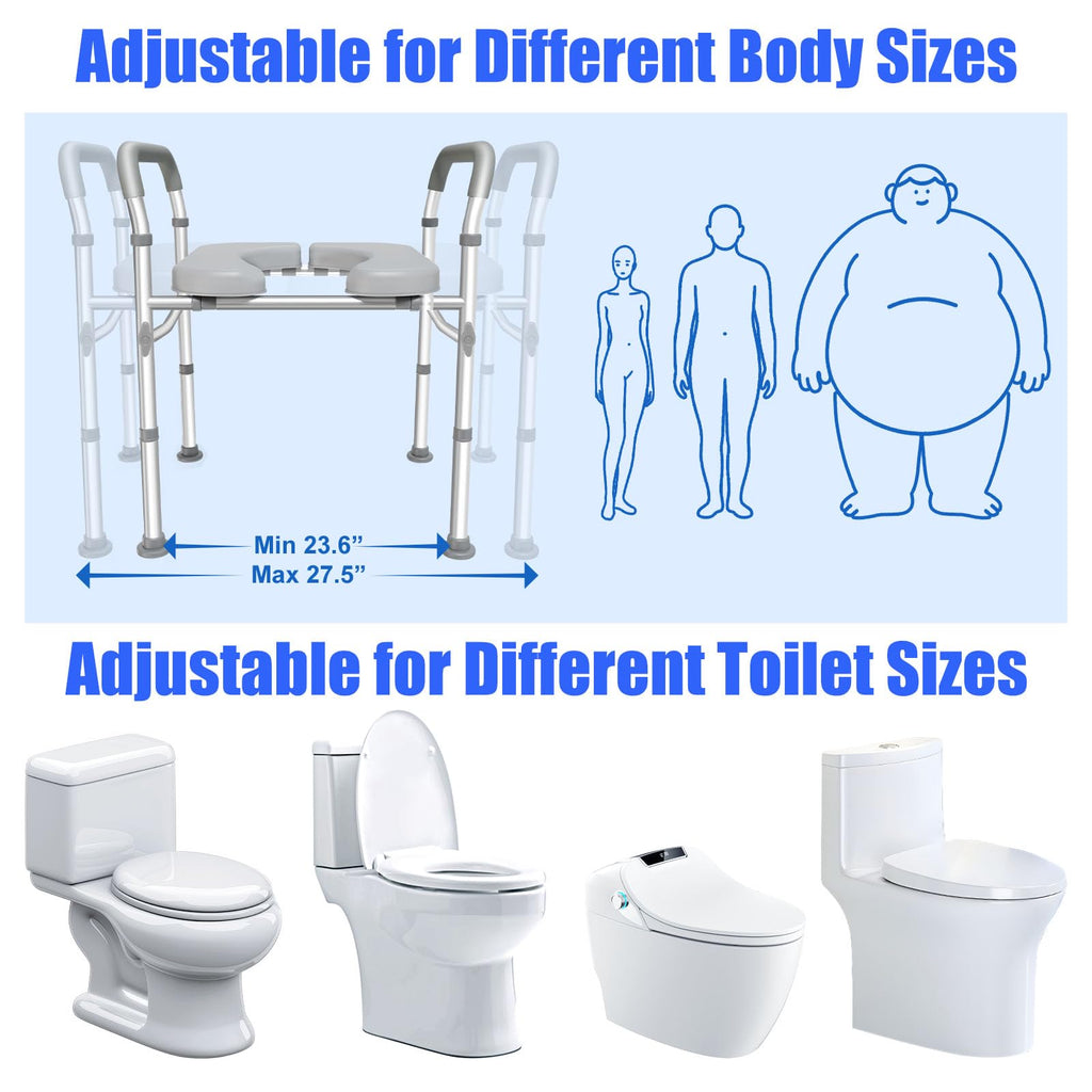 Toilet Seat Riser for Seniors, FSA HSA Eligible Raised Toilet Seat with Handles, 8-Level Height & 3-Level Width Adjustment, Fits Most Body Sizes and Toilets, for Pregnant & Disabled