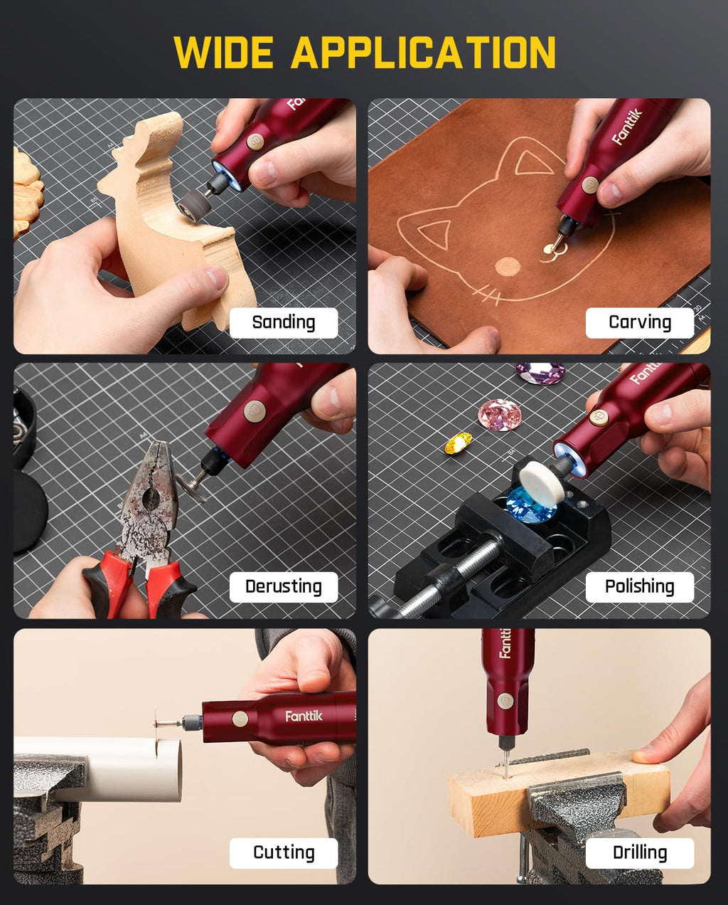 Fanttik F2 PRO Cordless Rotary Tool Kit Strong Magnetic Motor, Revostor Hub, 5 Variable Speed, 25000 RPM, 55 Accessories, for 3D Printed Sanding, Polishing, Drilling, Carving, Cutting DIY Craft, Red