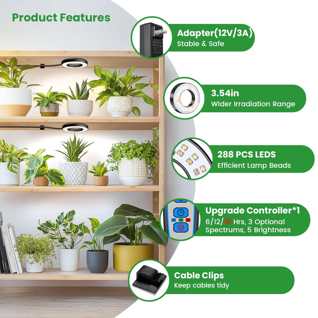 Wiaxulay Grow Lights for Indoor Plants, Full Spectrum Plant Light 12V/3A