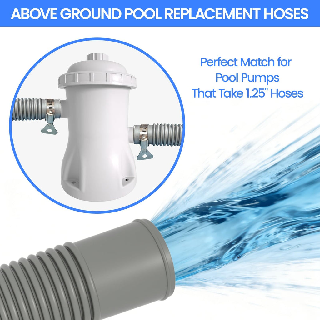 Poolvio Pool Hoses for Above Ground Pools 1.25" Diameter x 59" Long, 3-Pack, Heavy Duty UV Resistant & Leak-Proof Pool Pump Hoses with 6 Metal Thumb Clamps, Fits Intex Filter Pump 607/637
