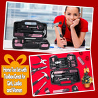 MARTCOLOR 58 Piece Household Tool Set, General Household Hand Tool Kit with Plastic Toolbox Storage Case, All Purpose Household Tool Kit for Women, Girls and Ladies, Pink