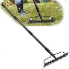 TAILERNRUYE 77 inch Bow Rake, 2-in-1 Metal Garden Lawn Rake for Weeding Digger Loosening Soil Raking Leaf Leveling Rocks Spreading Mulch Gravel 17 Tines Adjustable Garden RakeBow Rake