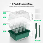 POROLIR Seed Starter Tray, 10PCS Seed Starter Kit, Seedling Starter Trays with Heightened Lids for Seed Staring, Indoor Gardening Plant Germination Trays (12 Cells per Tray) Green