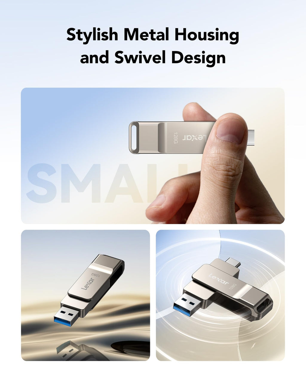 Lexar D40E 128GB Dual USB 3.2 Gen 1 Type-C Jump Drive, Champagne Silver
