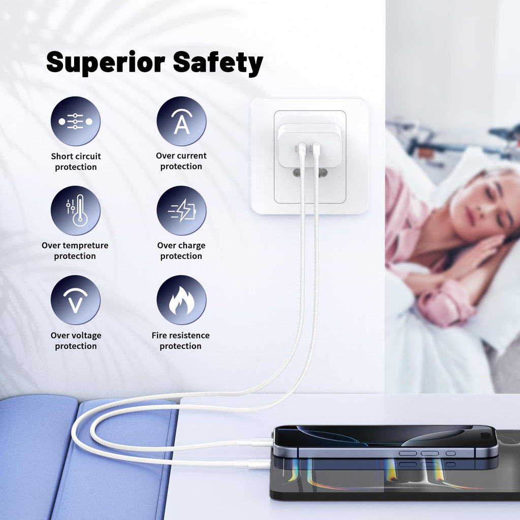 QZIIW iPhone 18 17 16 Pro Max Fast Charger,45W Dual Port USB C Fast Charger