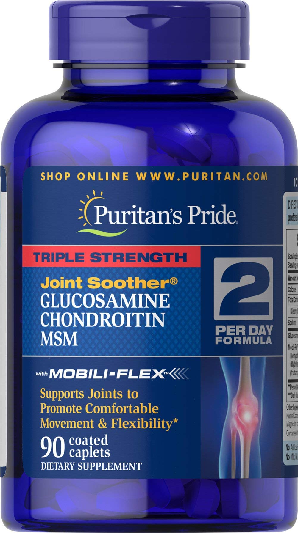 Puritan's Pride Triple Strength Glucosamine, Chondroitin & MSM Joint Soother, 90 Coated Caplets