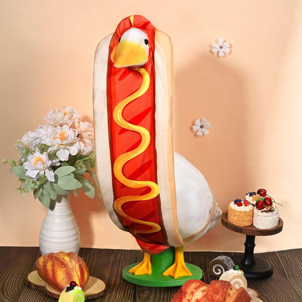 JcHrmers Hot Dog Goose Outfits Hotdog Porch Goose Clothes, Fits 23" Cement Plastic Goose Statue for Outdoor Garden Yard Patio Art Decoration