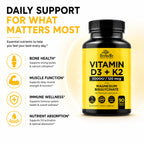 HerbaMe Vitamin D3 5000 IU + K2 with Magnesium Bisglycinate | Complete D3 Activation & Absorption Support Formula | Bone, Muscle & Immune Wellness | 90 Capsules