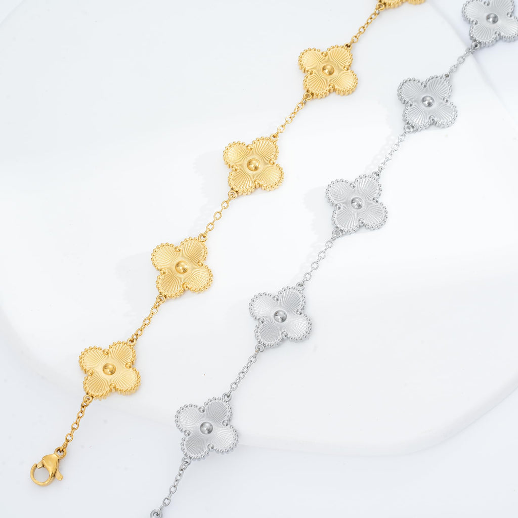 Acicihenn Waterproof Four-Leaf Clover Bracelet, Adjustable Link Double Sided Jewelry, Lovely Fashion Jewelry Gift for Women Gold Bracelet + Silver Bracelet