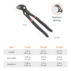 Amazon Basics 3-Piece Quick Release Groove Joint Pliers Set, Drop Forged Chrome Vanadium Steel with Comfortable Rubber Grip, Adjustable, 7-inch, 10-inch, and 12-inch, Black