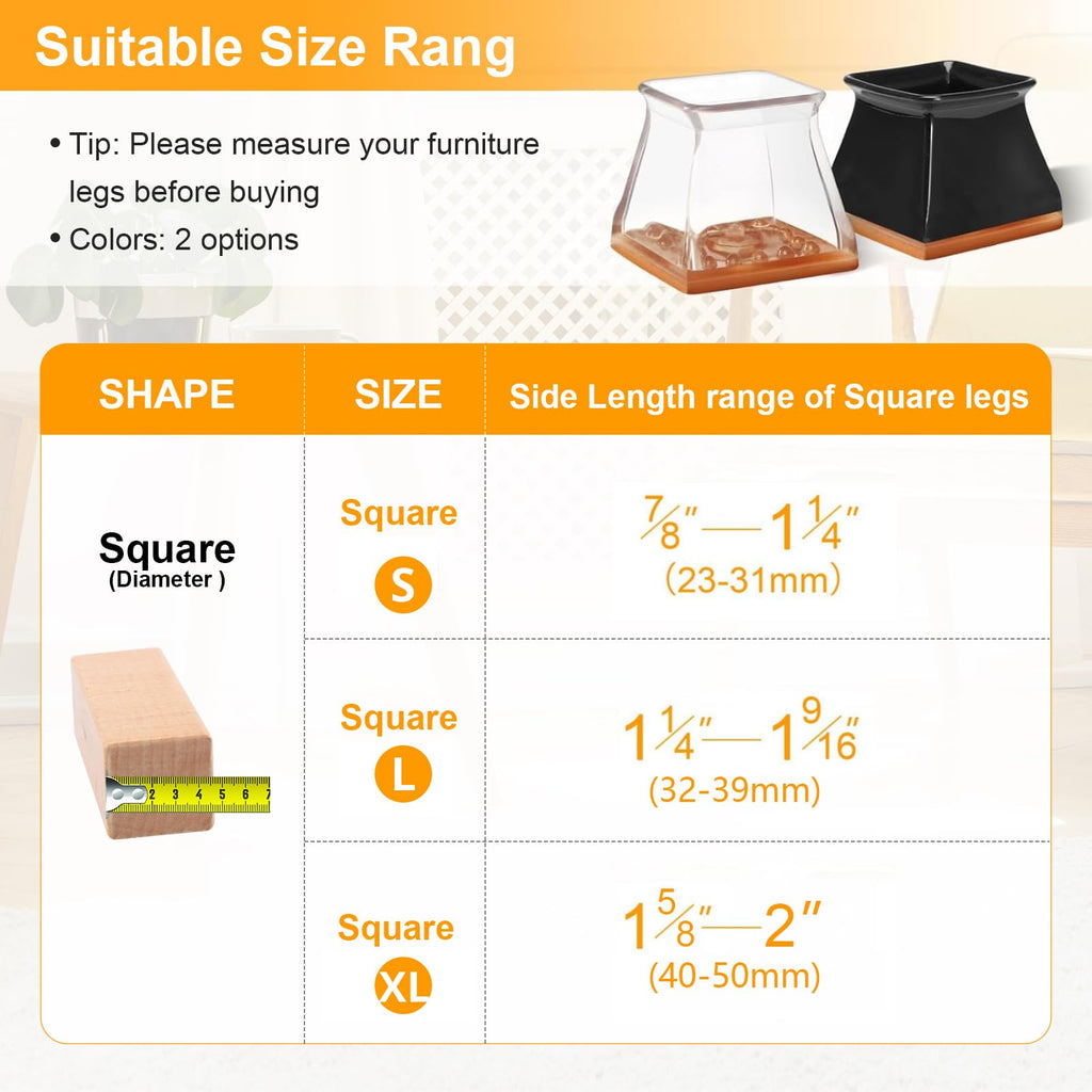 CHUNZEXI 48 Pack Square Chair Leg Floor Protectors for Hardwood Floors, Silicone Felt Covers Pads Caps, Protect Wood Furniture Feet Floors Noise Reduce and Scratch (Square Large)