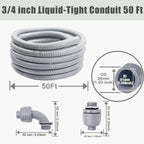 Feotech Liquid-Tight Conduit and Connector Kit - 3/4 Inch 50 FT Non Metallic Liquid Tight Electrical Conduit with 5 Straight and 5 Angle Fittings