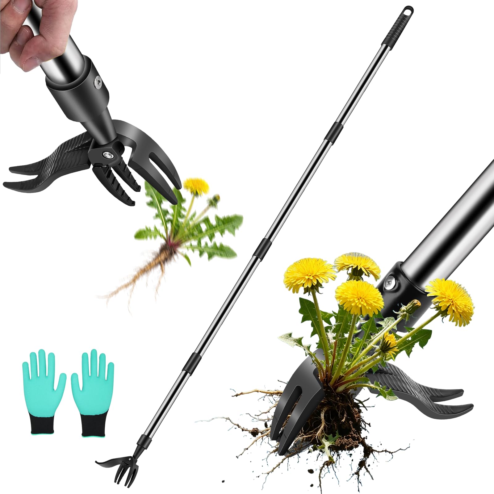 Weed Puller Tool - Adjustable Upright Weeder, 4 Claw Long-Handled Weeding Tool, No Need to Bend or Kneel to Weed Easily, Weeding Tool for Garden, Lawn, Farm and Courtyard