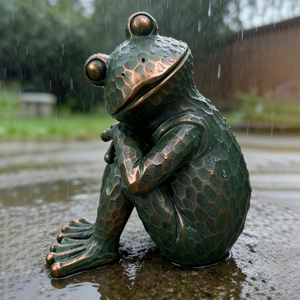 ResinHaven Vintage Verdigris Meditating Frog Garden Statue, 9.8" H