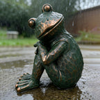 ResinHaven Vintage Verdigris Meditating Frog Garden Statue, 9.8" H