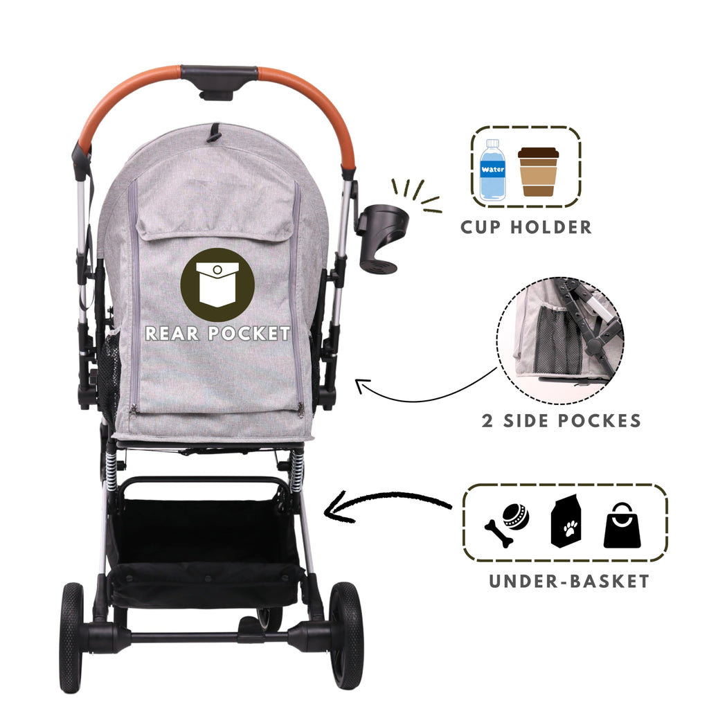 Bicystar Pet Stroller for Small Medium Dogs Cats Up to 45 lbs, Travel Lite Collapsible, All Terrain 4 Wheels for Jogging, Running, Black