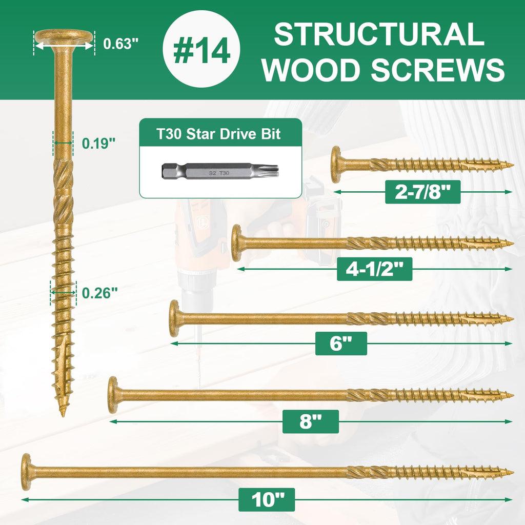 FMhotu 8 Inch Heavy-Duty Outdoor Deck Screws, 50Pcs Star Drive Decking Wood Screws, Rust Resistant Timber Screws for Timber/Log/Landscaping Wood (#14 x 8 Tan)