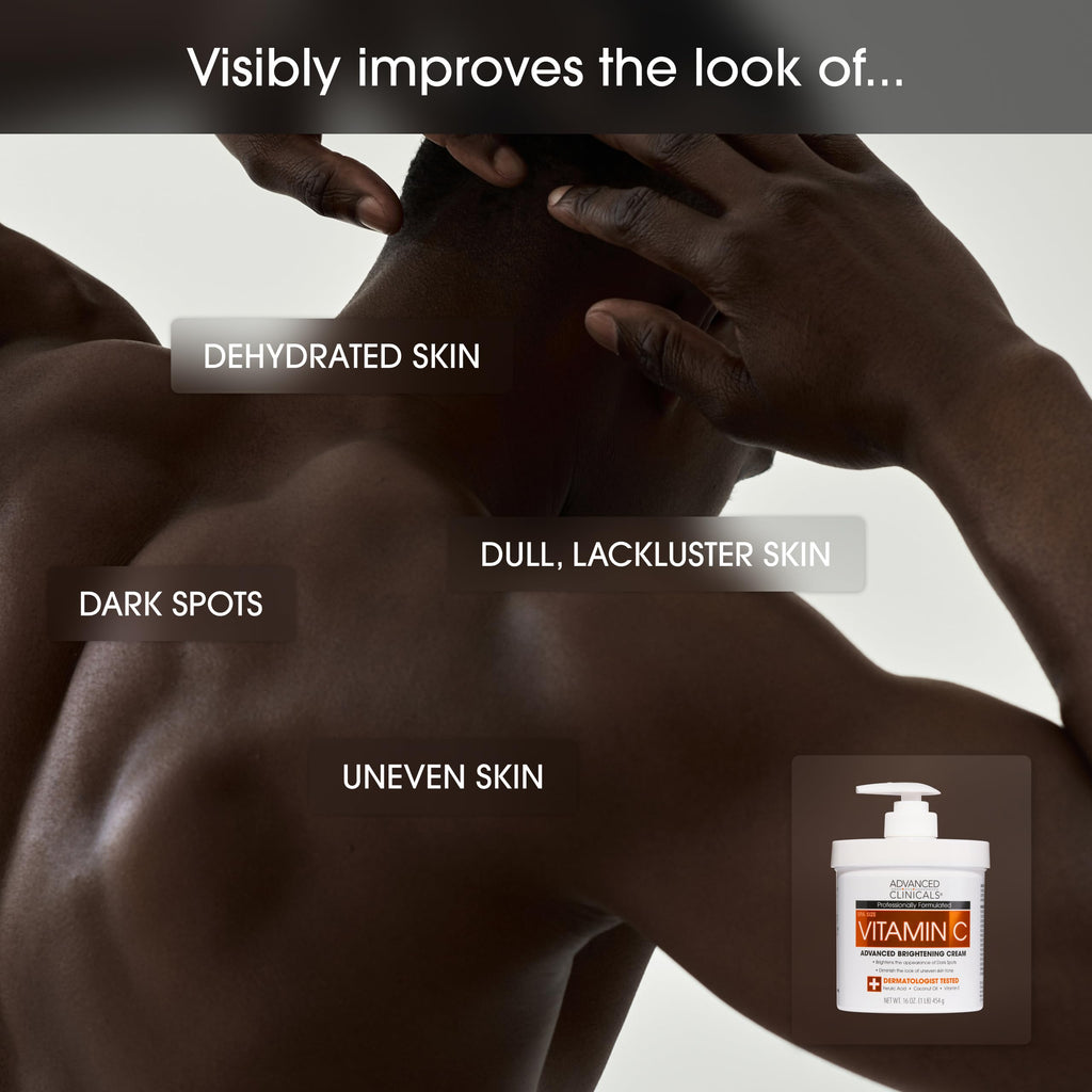 Advanced Clinicals Brightening Vitamin C Body Cream + AHA Exfoliating 10% Glycolic Acid & Lactic Acid Lotion 2PC Skincare Set For Women & Men To Reduce Appearance Of Dark Spots & Uneven Skin Tone