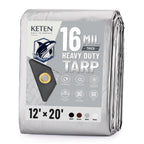 Keten Tarps Heavy Duty Waterproof 12x20 Feet, Extra Thick 16 Mil (Silver)